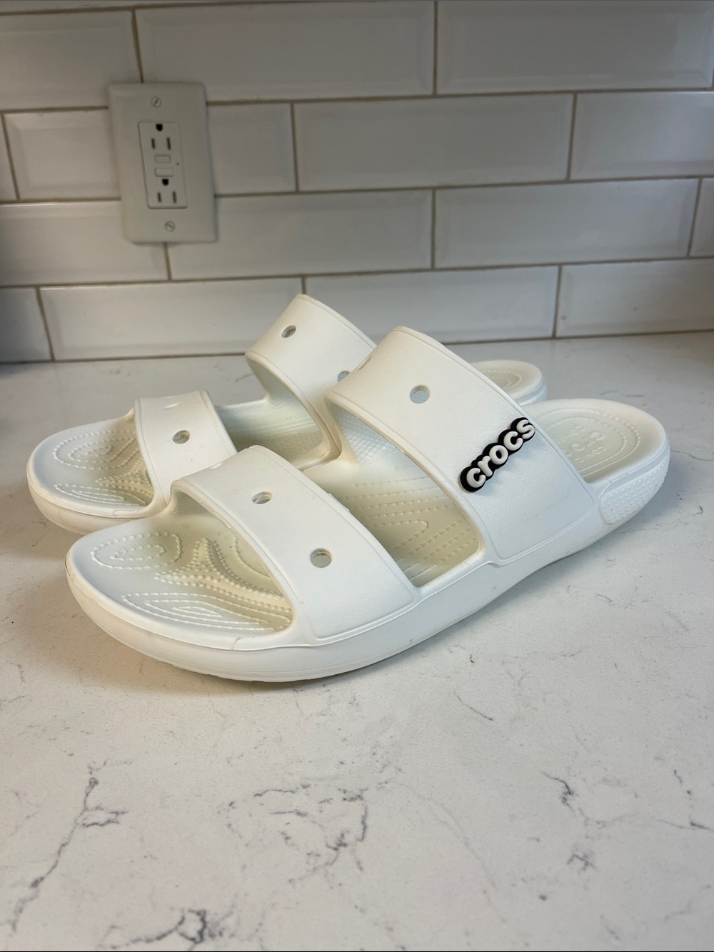 Crocs Classic 206761 Slide Sandals Unisex White Comfort Two-Strap Casual Mens 13